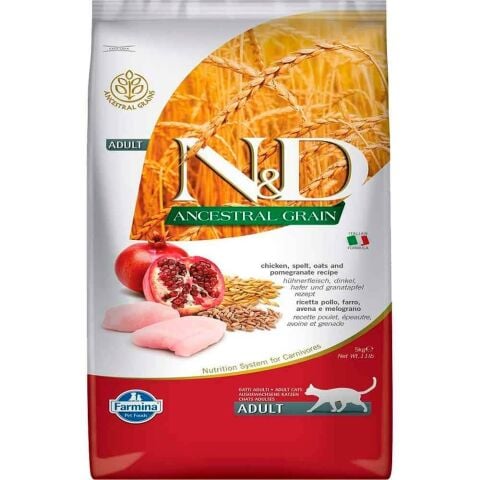 ND Düşük Tahıllı Tavuk Etli ve Narlı Yetişkin Kedi Maması 5 kg (stt:08/2026)