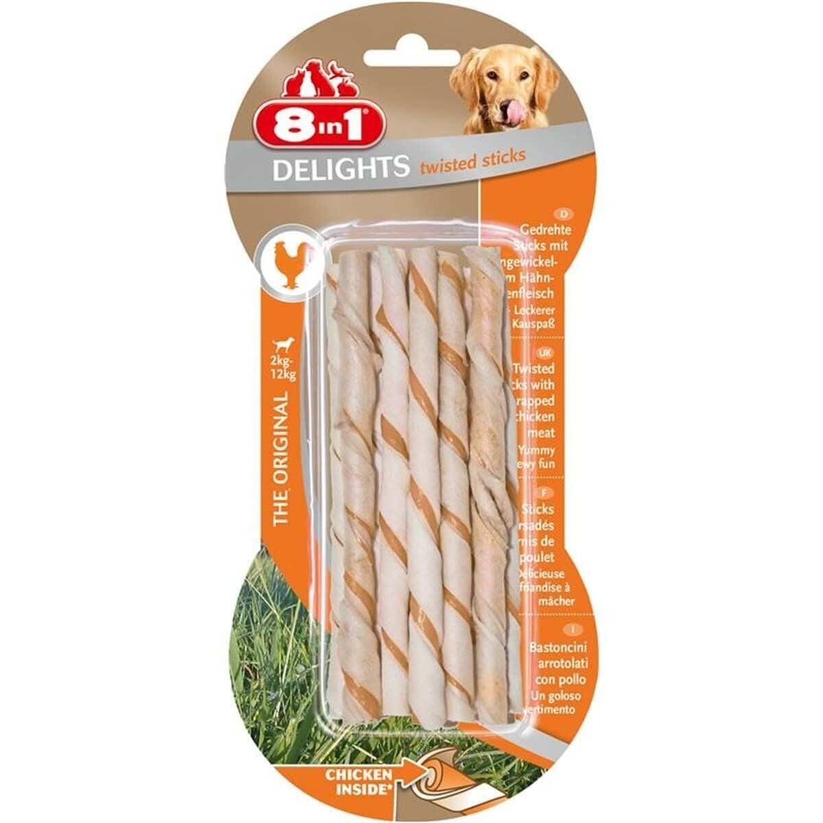 8 in 1 Delights Chicken Twisted Sticks Tavuk Sargılı Köpek Ödül Çubukları 10 adet (55g) (stt.02/2028)