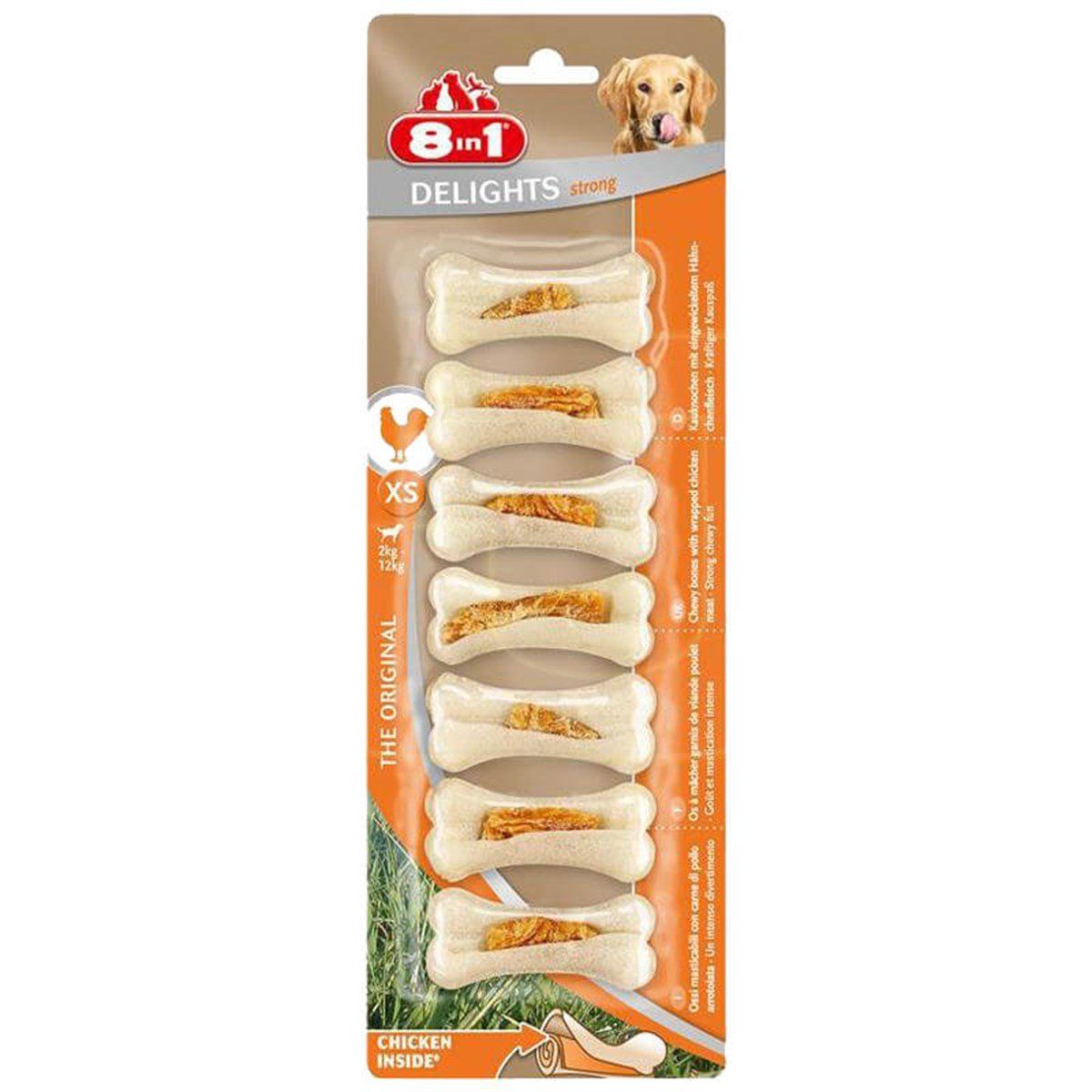 8 in 1 Delights Chicken Bones Strong Tavuklu Köpek Ödül Kemikleri xs 7 Adet (140g) (stt.12/2027)