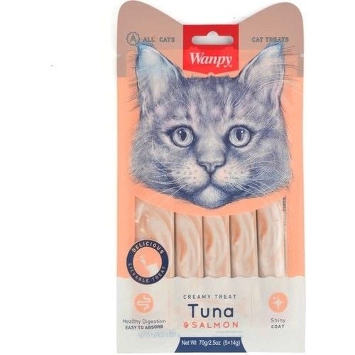 Wanpy Ton Balıklı ve Somonlu Krema Kedi Ödülü  5x14 gr (stt.12/2027)