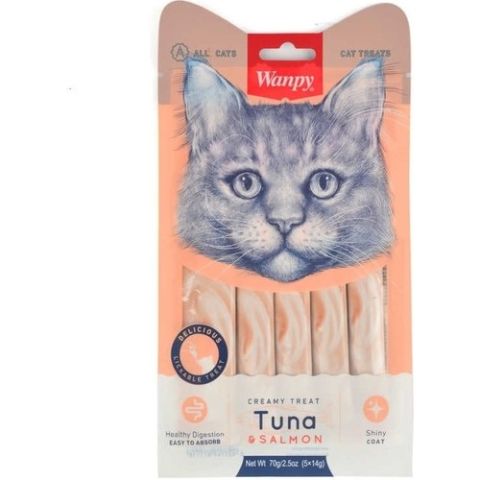 Wanpy Ton Balıklı ve Somonlu Krema Kedi Ödülü  5x14 gr (stt.12/2027)