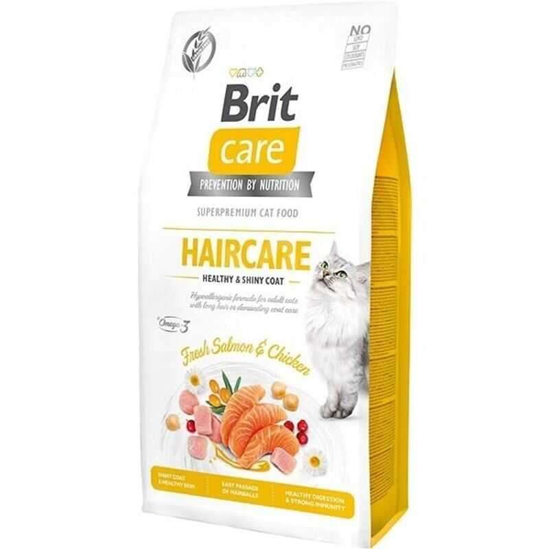 Brit Care Haircare Tahılsız Deri ve Tüy Sağlığı İçin Hipoalerjenik Somonlu ve Tavuklu Kedi Maması 7 Kg (stt:04/2027)