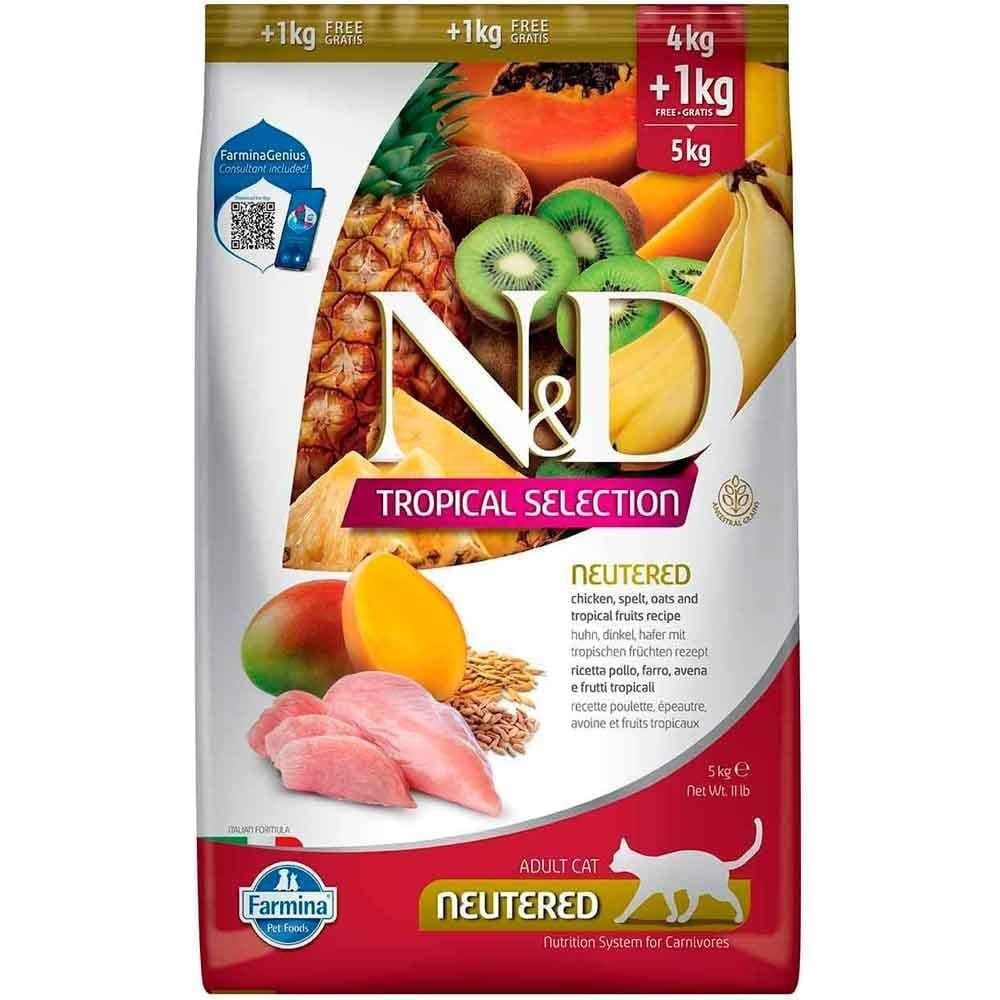 ND Tropical Meyveli Tavuklu Kısırlaştırılmış Kedi Maması 4+1 Kg (stt: 12/2026)