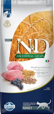 ND Ancestral Grain Kuzu Etli ve Yaban Mersinli, Ata Tahıllı Yetişkin Kedi Maması 10kg (stt:05/2027)