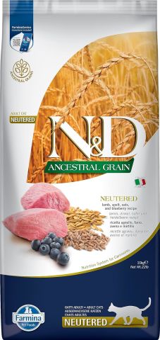 ND Ancestral Grain Kuzu Etli ve Yaban Mersinli Ata Tahıllı Kısırlaştırılmış Kedi Maması 10kg (stt:10/2026)