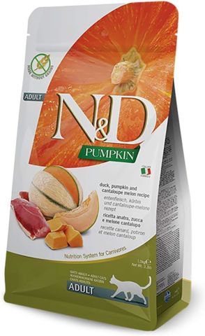 ND Pumpkin Tahılsız Ördek Etli Bal Kabaklı ve Kavunlu Yetişkin Kedi Maması 1,5kg (stt:05/2025)