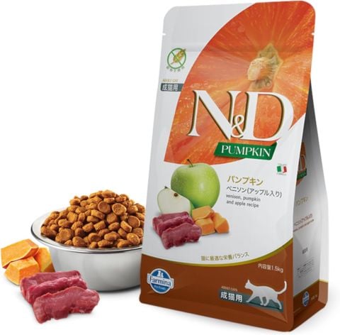 ND Pumpkin Tahılsız Geyik Etli Bal Kabaklı ve Elmalı Yetişkin Kedi Maması 1,5kg (stt:01/2027)